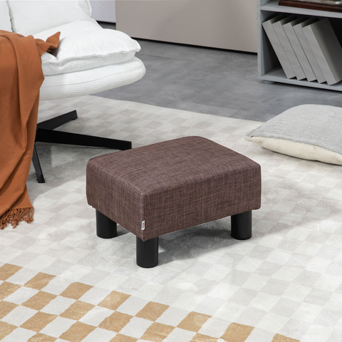 HOMCOM Chic Linen Fabric Footstool Ottoman Cube with 4 Plastic Legs Brown
