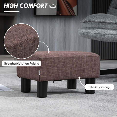 HOMCOM Chic Linen Fabric Footstool Ottoman Cube with 4 Plastic Legs Brown