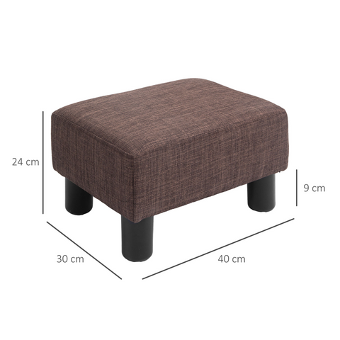 HOMCOM Chic Linen Fabric Footstool Ottoman Cube with 4 Plastic Legs Brown