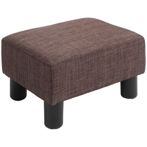 HOMCOM Chic Linen Fabric Footstool Ottoman Cube with 4 Plastic Legs Brown