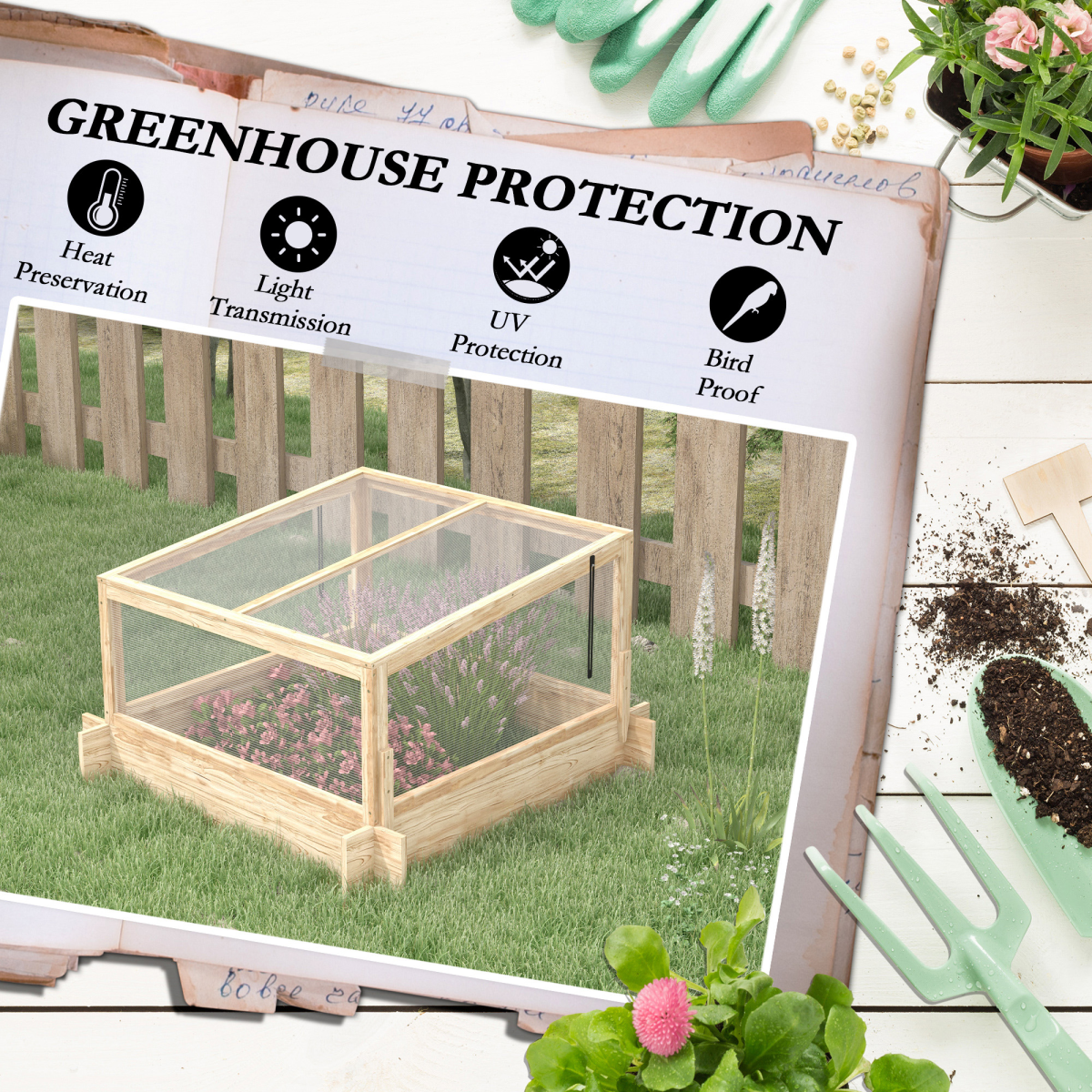 Outsunny Outdoor Raised Garden Bed with Cold Frame Greenhouse and Openable Top