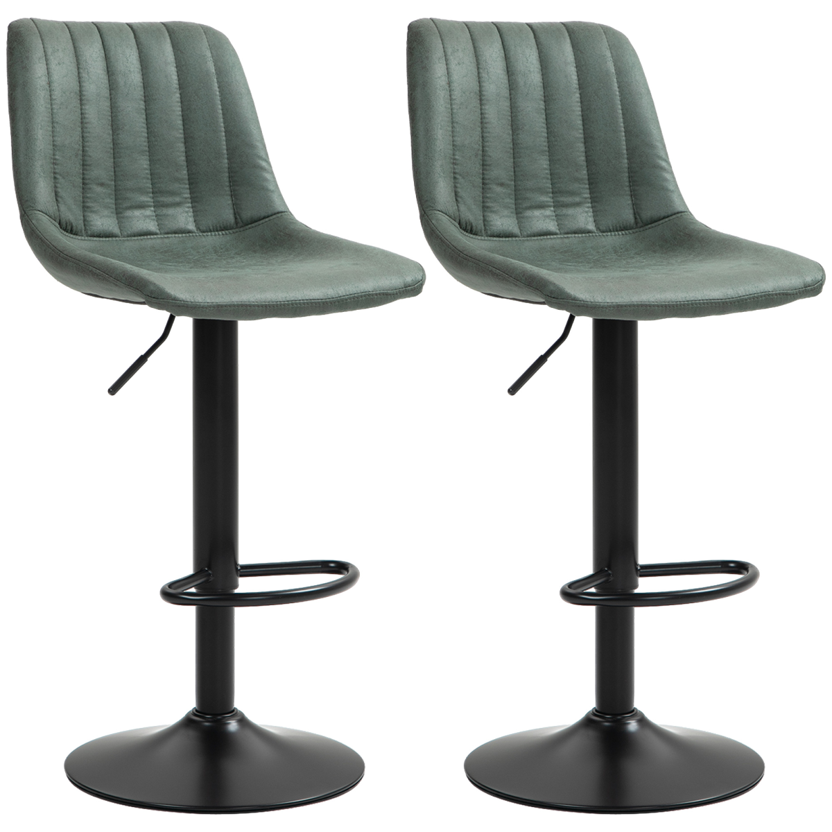 HOMCOM Set Of 2 Microfibre Retro Tub Bar Stools Metal Frame Footrest Seat Blue