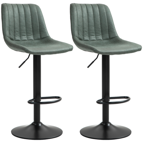 HOMCOM Set Of 2 Microfibre Retro Tub Bar Stools Metal Frame Footrest Seat Blue