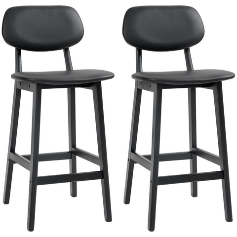 HOMCOM Breakfast Bar stools Set of 2 with PU Leather Cover, Wood Legs, Brown