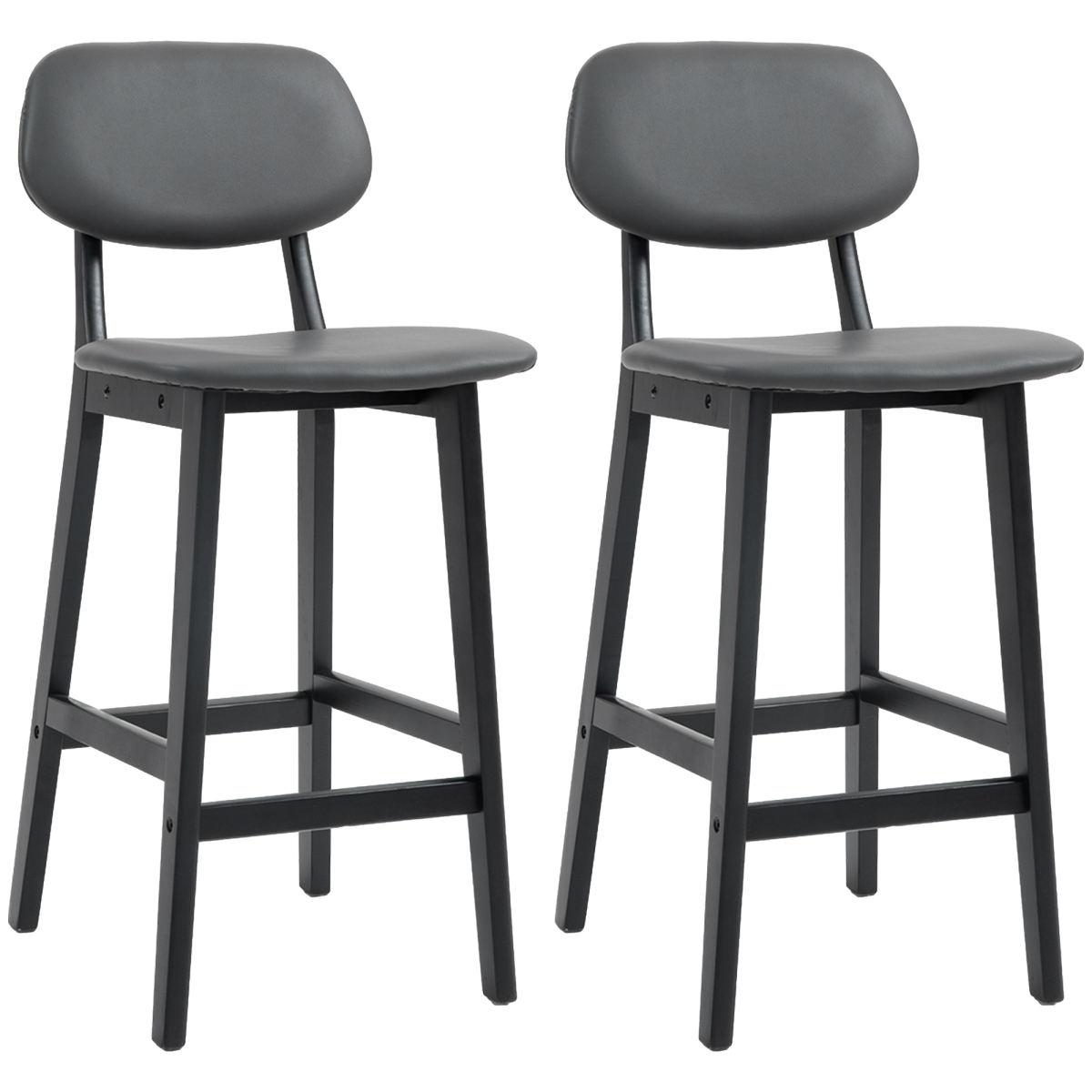 HOMCOM Breakfast Bar stools Set of 2 with PU Leather Cover, Wood Legs, Brown