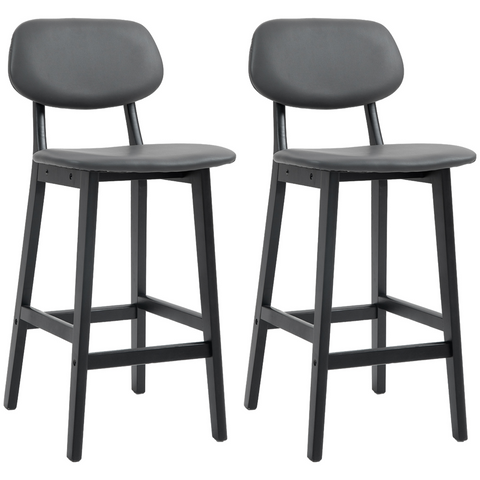 HOMCOM Breakfast Bar stools Set of 2 with PU Leather Cover, Wood Legs, Brown