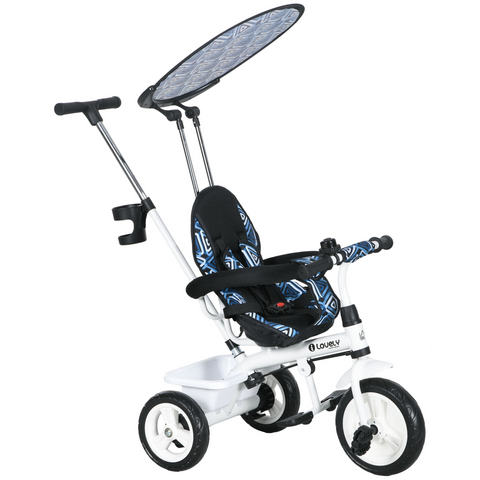 HOMCOM 6 in 1 Kids Tricycle w/ Removable Handle for 1.5+ year, Blue