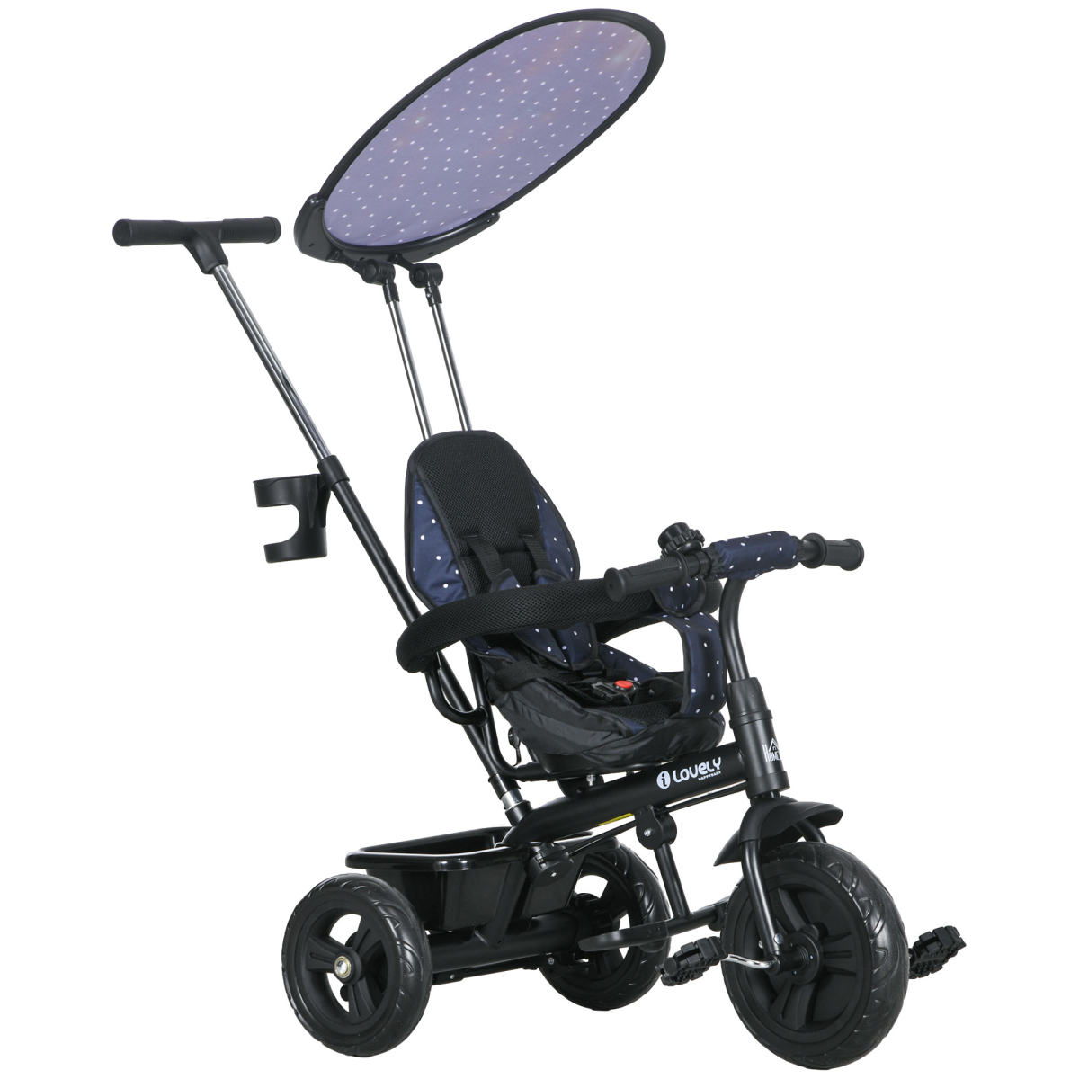 HOMCOM 6 in 1 Kids Tricycle w/ Removable Handle for 1.5+ year, Blue