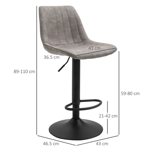 HOMCOM Set Of 2 Microfibre Retro Tub Bar Stools Metal Frame Footrest Seat Blue