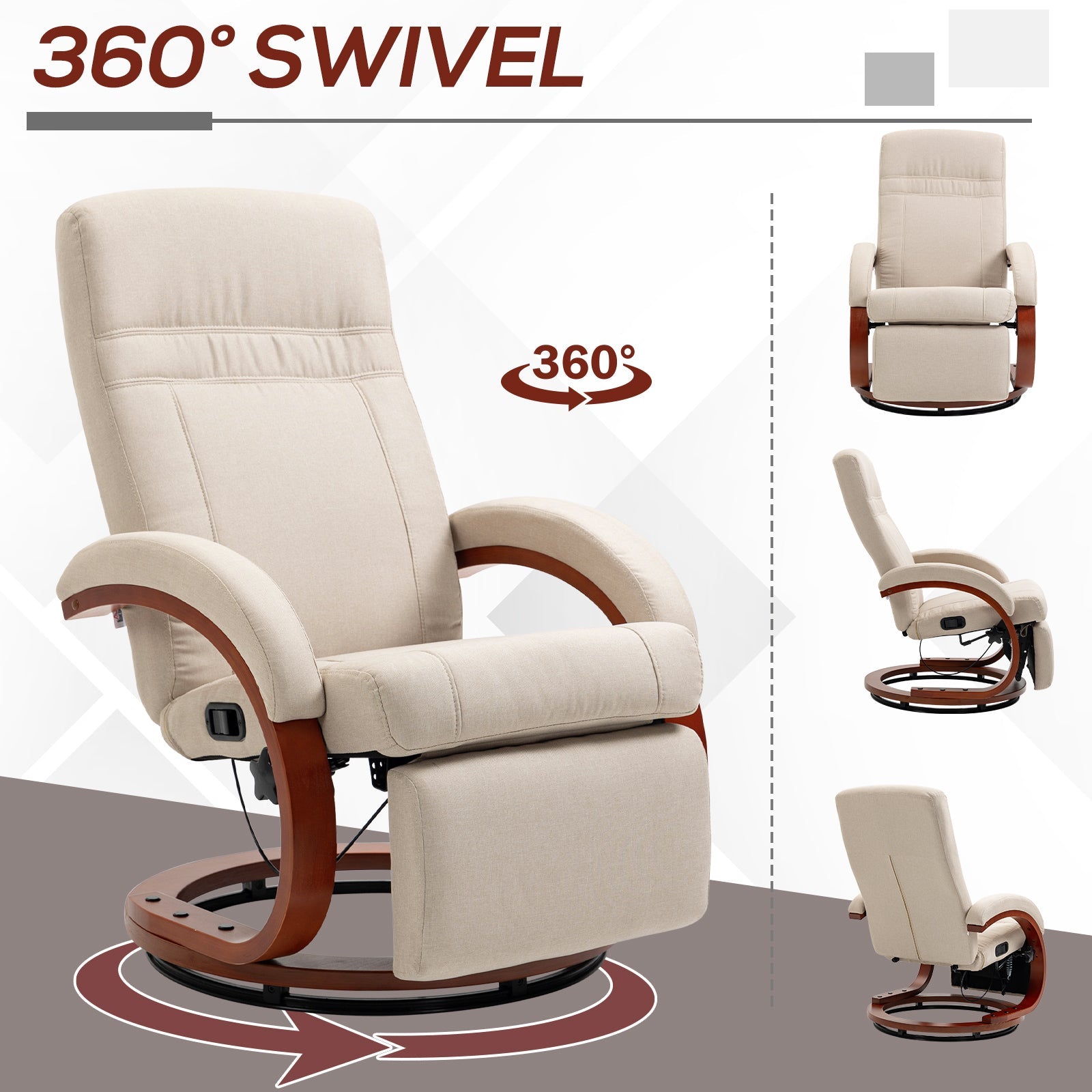 HOMCOM Manual Recliner Swivel Reclining Chair with Footrest Armrests Beige