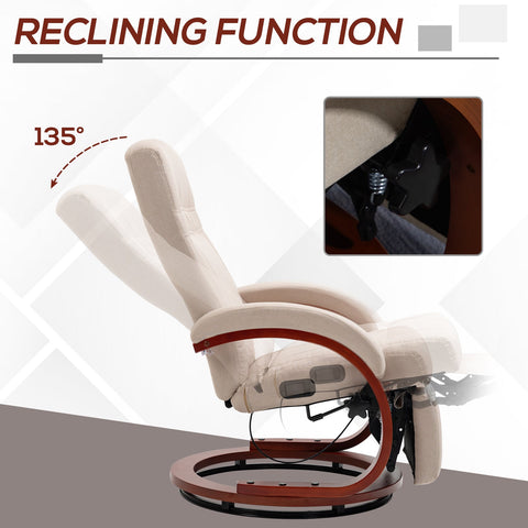 HOMCOM Manual Recliner Swivel Reclining Chair with Footrest Armrests Beige