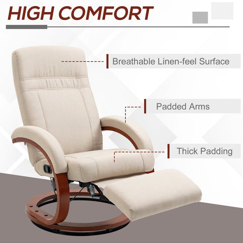 HOMCOM Manual Recliner Swivel Reclining Chair with Footrest Armrests Beige