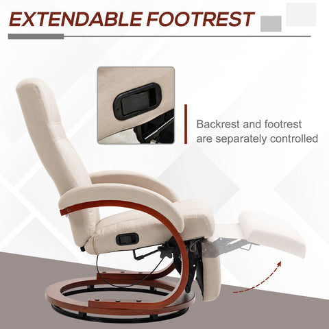 HOMCOM Manual Recliner Swivel Reclining Chair with Footrest Armrests Beige
