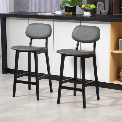 HOMCOM Breakfast Bar stools Set of 2 with PU Leather Cover, Wood Legs, Brown