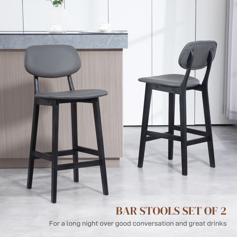 HOMCOM Breakfast Bar stools Set of 2 with PU Leather Cover, Wood Legs, Brown