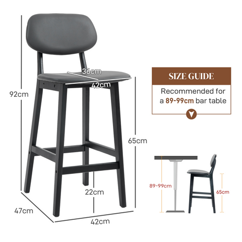 HOMCOM Breakfast Bar stools Set of 2 with PU Leather Cover, Wood Legs, Brown