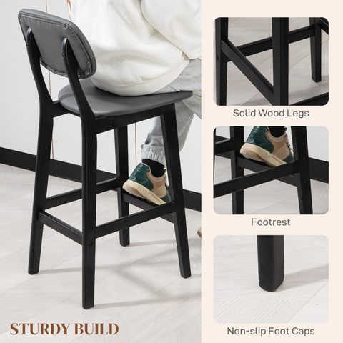 HOMCOM Breakfast Bar stools Set of 2 with PU Leather Cover, Wood Legs, Brown