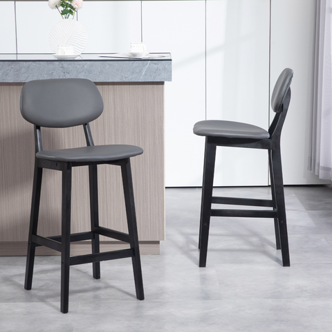 HOMCOM Breakfast Bar stools Set of 2 with PU Leather Cover, Wood Legs, Brown