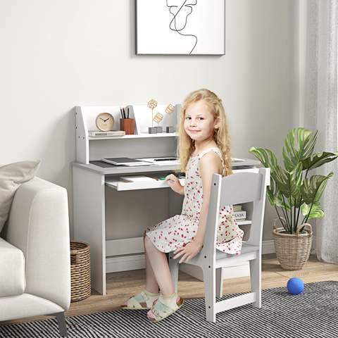 ZONEKIZ Kids Desk and Chair Set with Storage for 5-8 Years, Pink