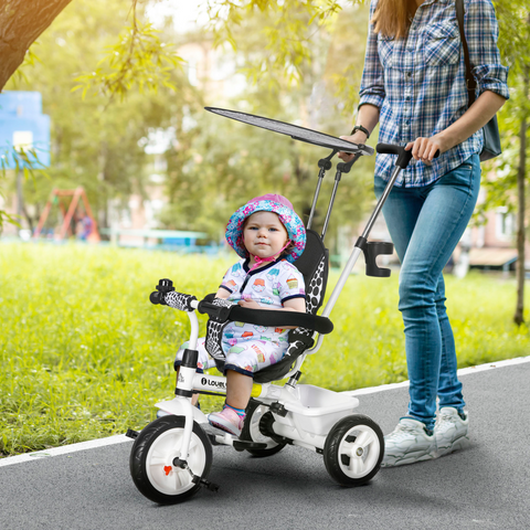 HOMCOM 6 in 1 Kids Tricycle w/ Removable Handle for 1.5+ year, Blue