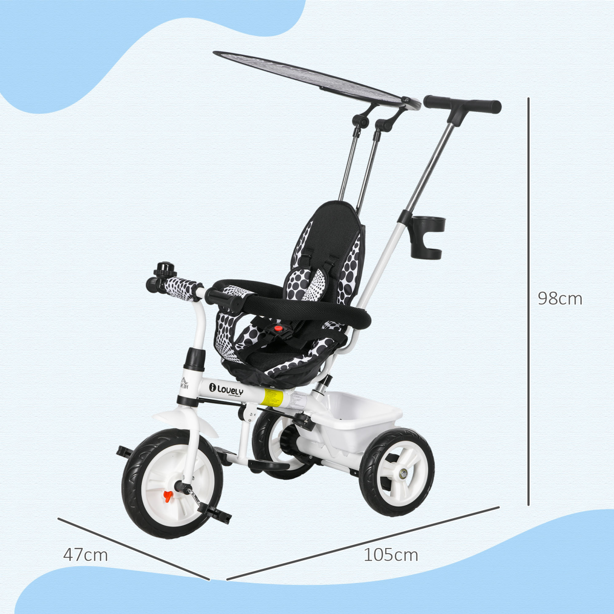 HOMCOM 6 in 1 Kids Tricycle w/ Removable Handle for 1.5+ year, Blue