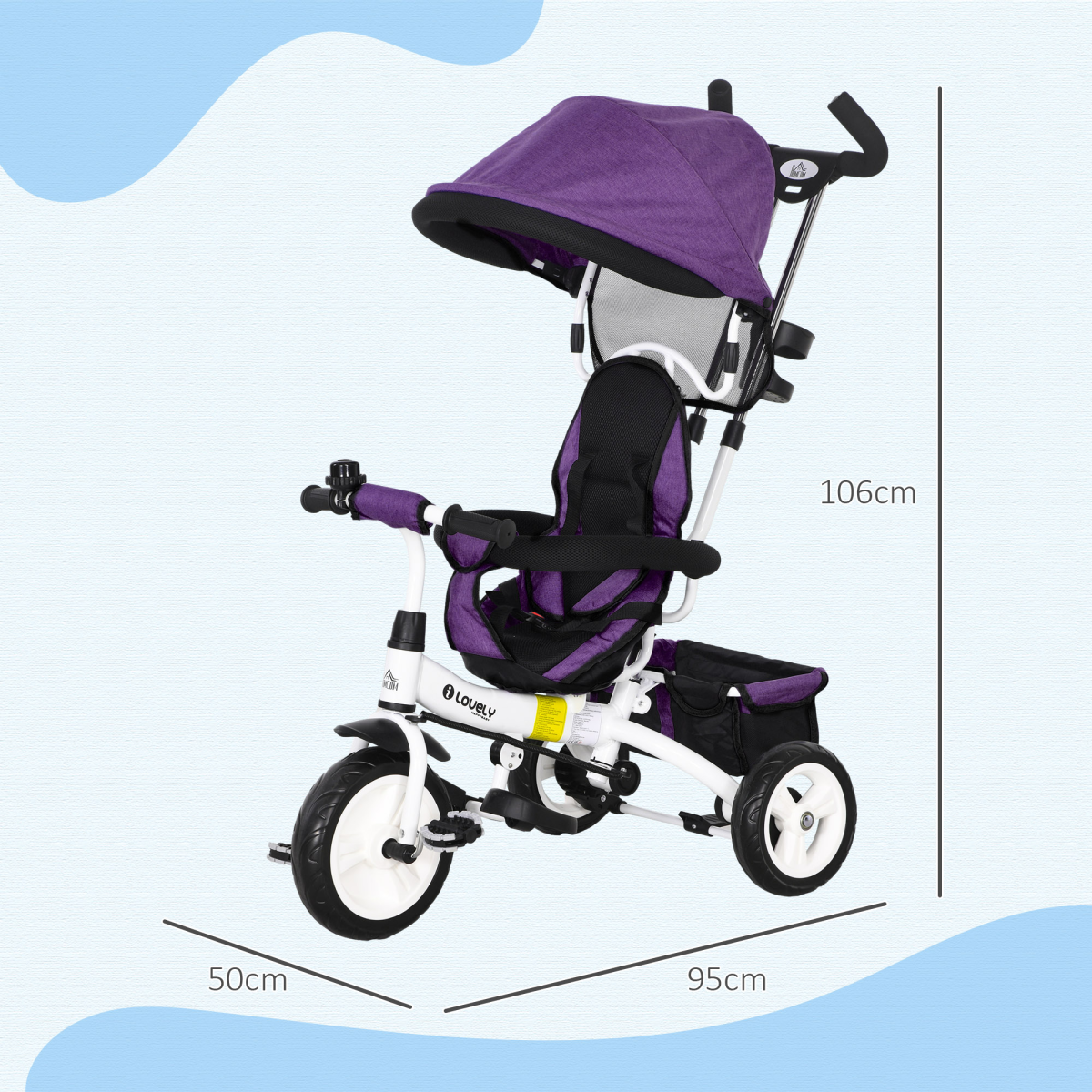 HOMCOM 6 in 1 Kids Trike, Stroller with Parent Handle, Green