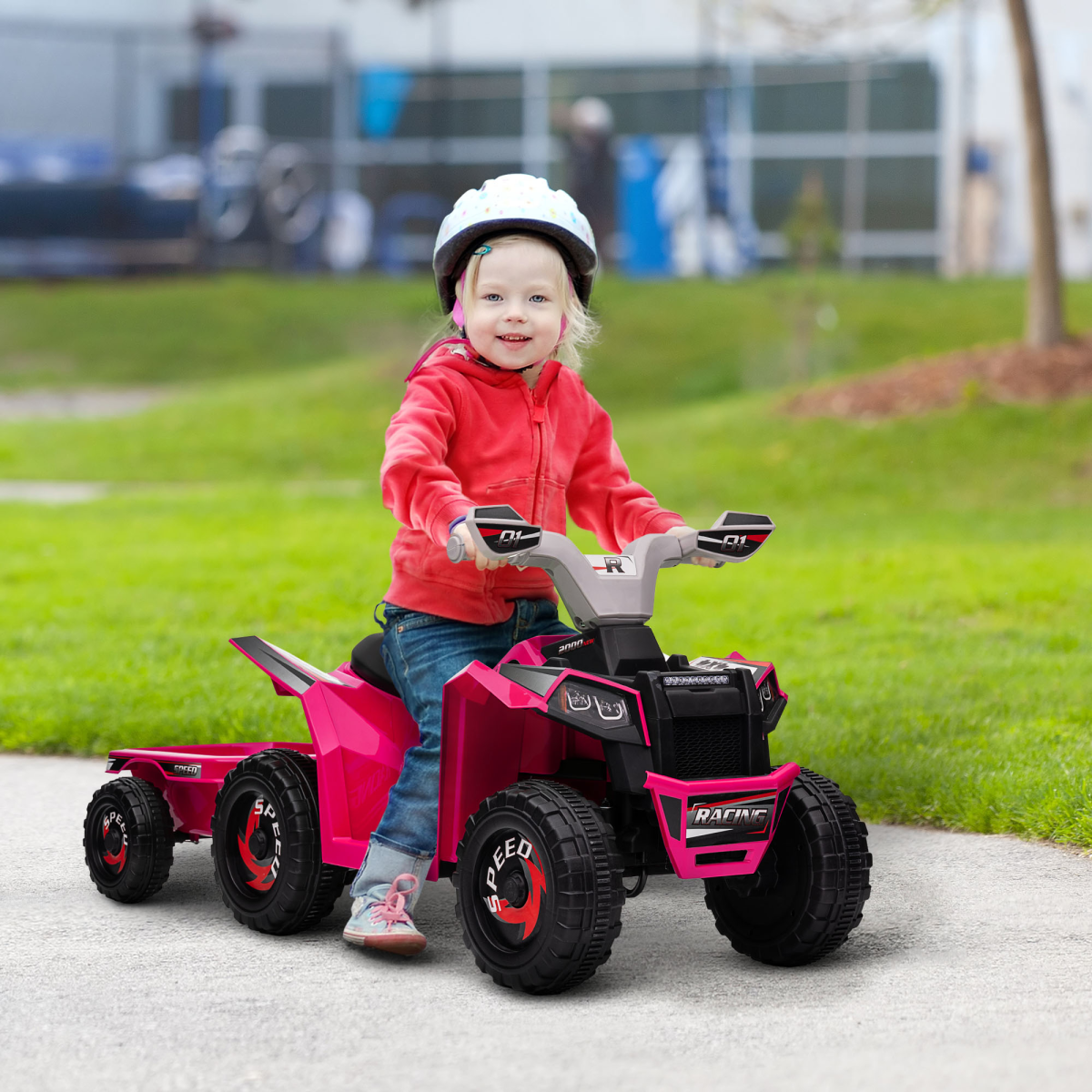 HOMCOM Electric Quad Bike, 6V Kids Ride-On ATV with Back Trailer - Green