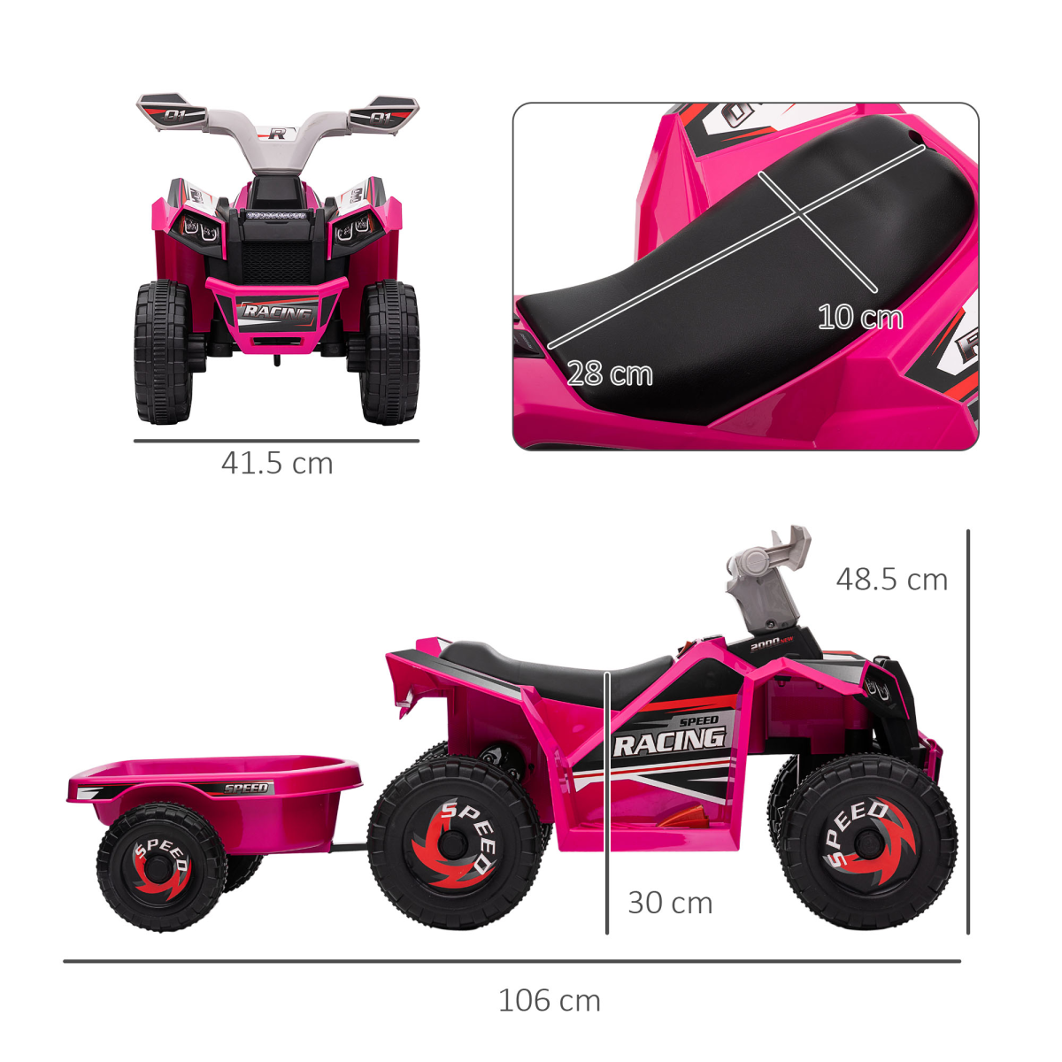 HOMCOM Electric Quad Bike, 6V Kids Ride-On ATV with Back Trailer - Green