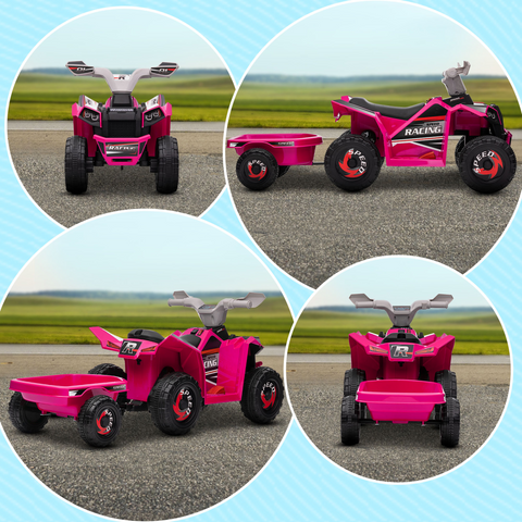 HOMCOM Electric Quad Bike, 6V Kids Ride-On ATV with Back Trailer - Green
