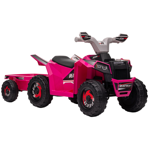 HOMCOM Electric Quad Bike, 6V Kids Ride-On ATV with Back Trailer - Green