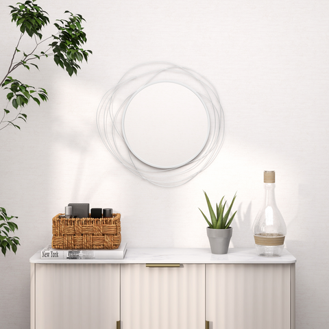 HOMCOM Metal Wall Art 65cm Round Mirror for Living Room Dining Room Gold Tone