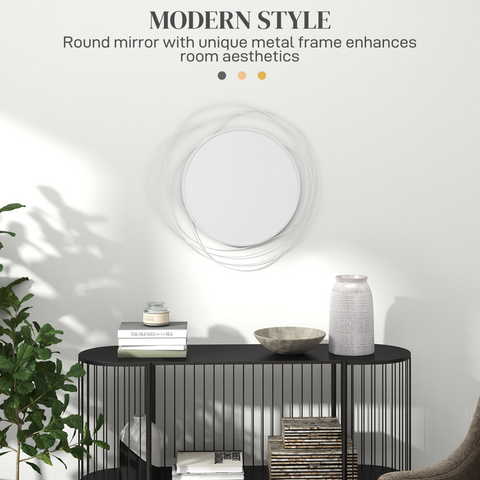 HOMCOM Metal Wall Art 65cm Round Mirror for Living Room Dining Room Gold Tone
