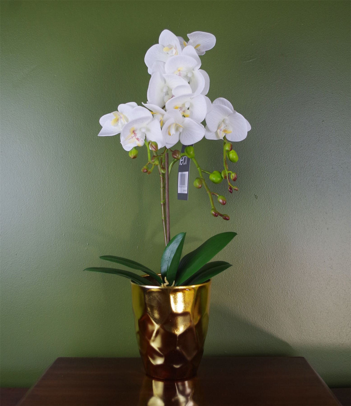 54cm Artificial Orchid Plant White with Gold Pot