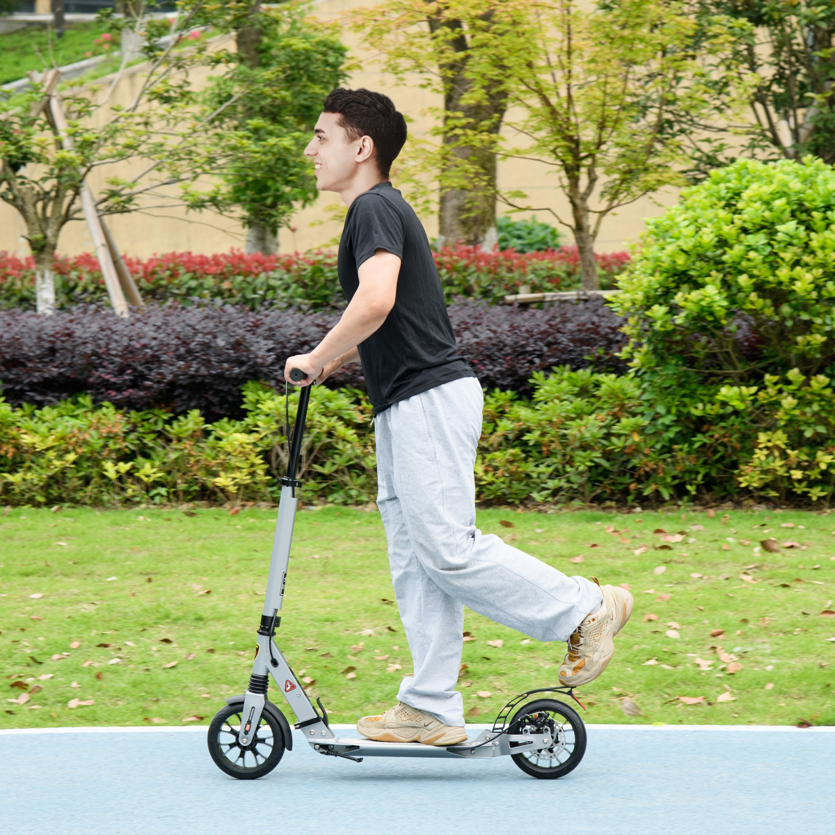 HOMCOM Adult Teens Kick Scooter Fold Adjust 14+ w/ Rear Wheel&Hand Brake