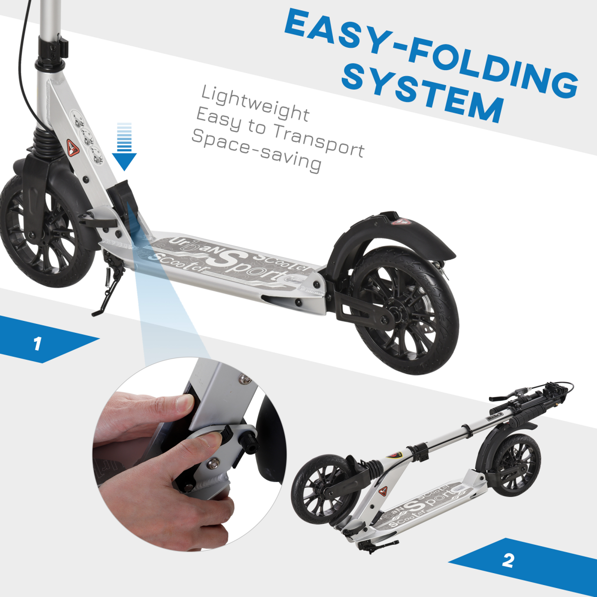 HOMCOM Adult Teens Kick Scooter Fold Adjust 14+ w/ Rear Wheel&Hand Brake