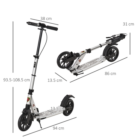 HOMCOM Adult Teens Kick Scooter Fold Adjust 14+ w/ Rear Wheel&Hand Brake