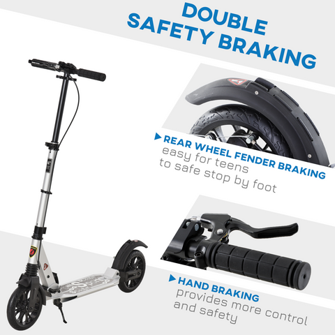 HOMCOM Adult Teens Kick Scooter Fold Adjust 14+ w/ Rear Wheel&Hand Brake