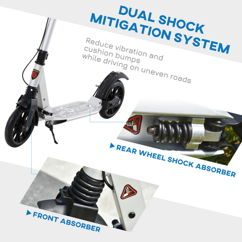 HOMCOM Adult Teens Kick Scooter Fold Adjust 14+ w/ Rear Wheel&Hand Brake