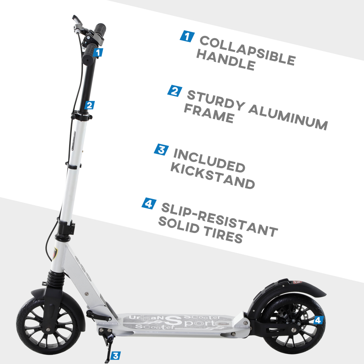 HOMCOM Adult Teens Kick Scooter Fold Adjust 14+ w/ Rear Wheel&Hand Brake