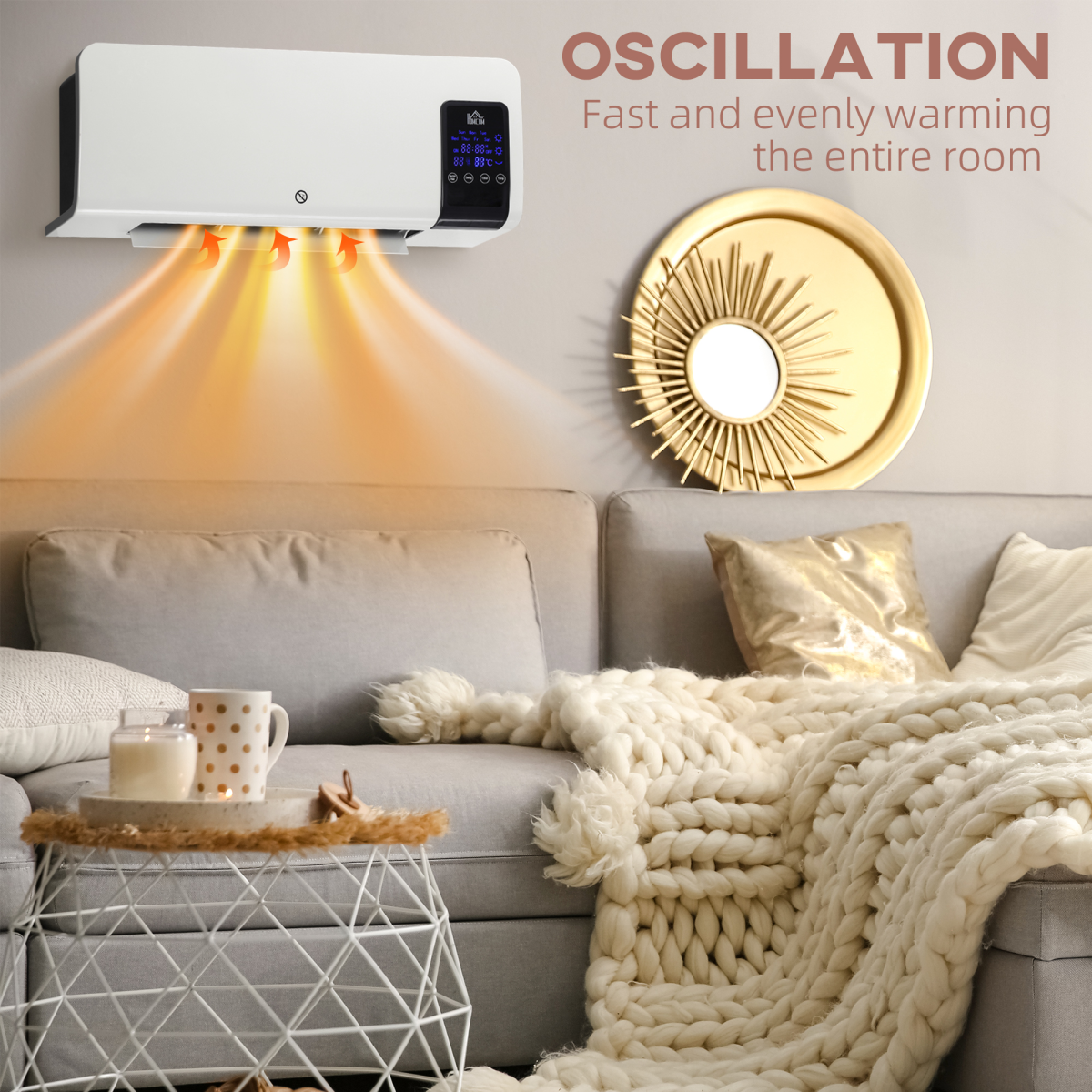 HOMCOM 2000W Wall Mounted Ceramic Heater with Remote Control for Home
