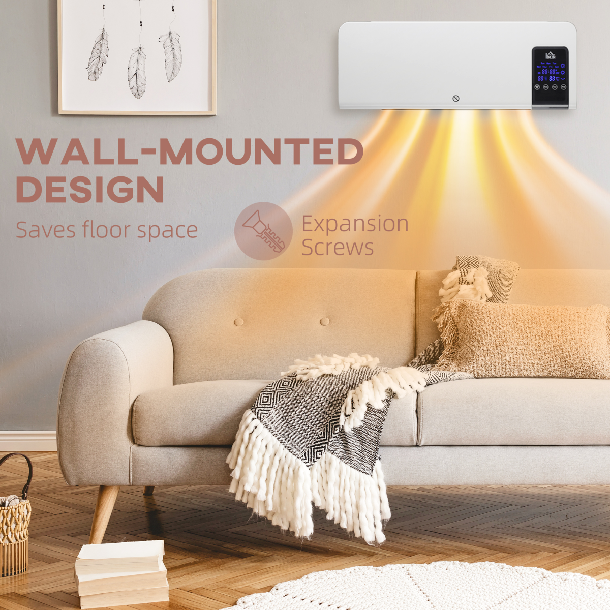 HOMCOM 2000W Wall Mounted Ceramic Heater with Remote Control for Home