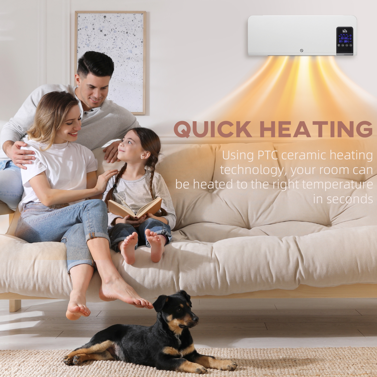 HOMCOM 2000W Wall Mounted Ceramic Heater with Remote Control for Home