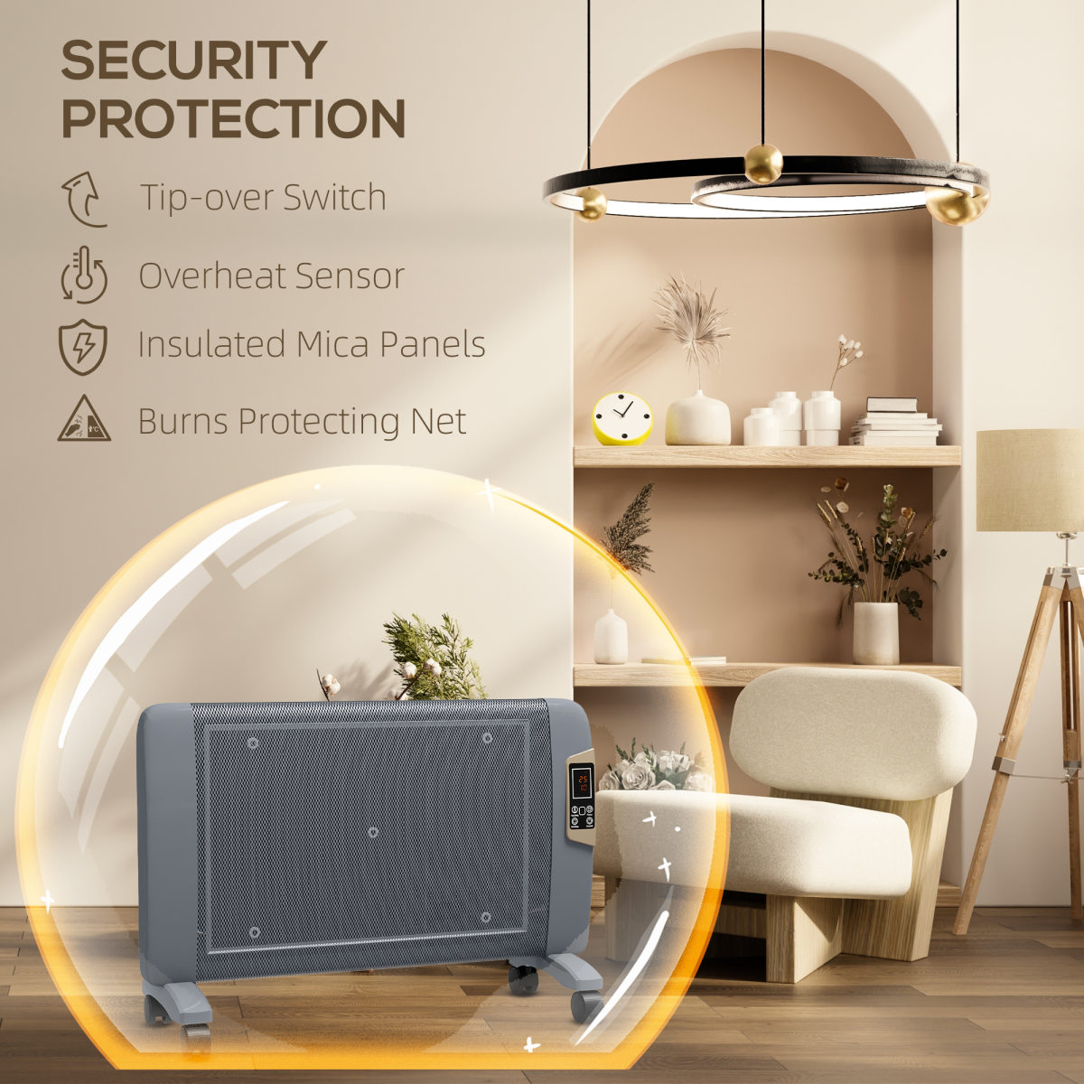 HOMCOM Mica Electric Space Heater, Portable Heater, 2 Heat Settings