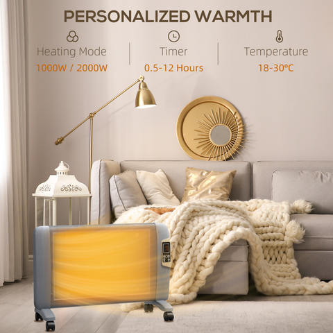 HOMCOM Mica Electric Space Heater, Portable Heater, 2 Heat Settings