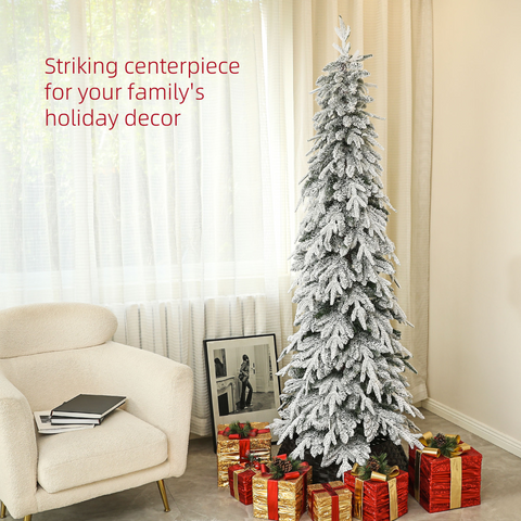 HOMCOM 6ft Flocked Pencil Christmas Tree with Auto Open, Steel Base