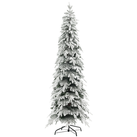HOMCOM 6ft Flocked Pencil Christmas Tree with Auto Open, Steel Base