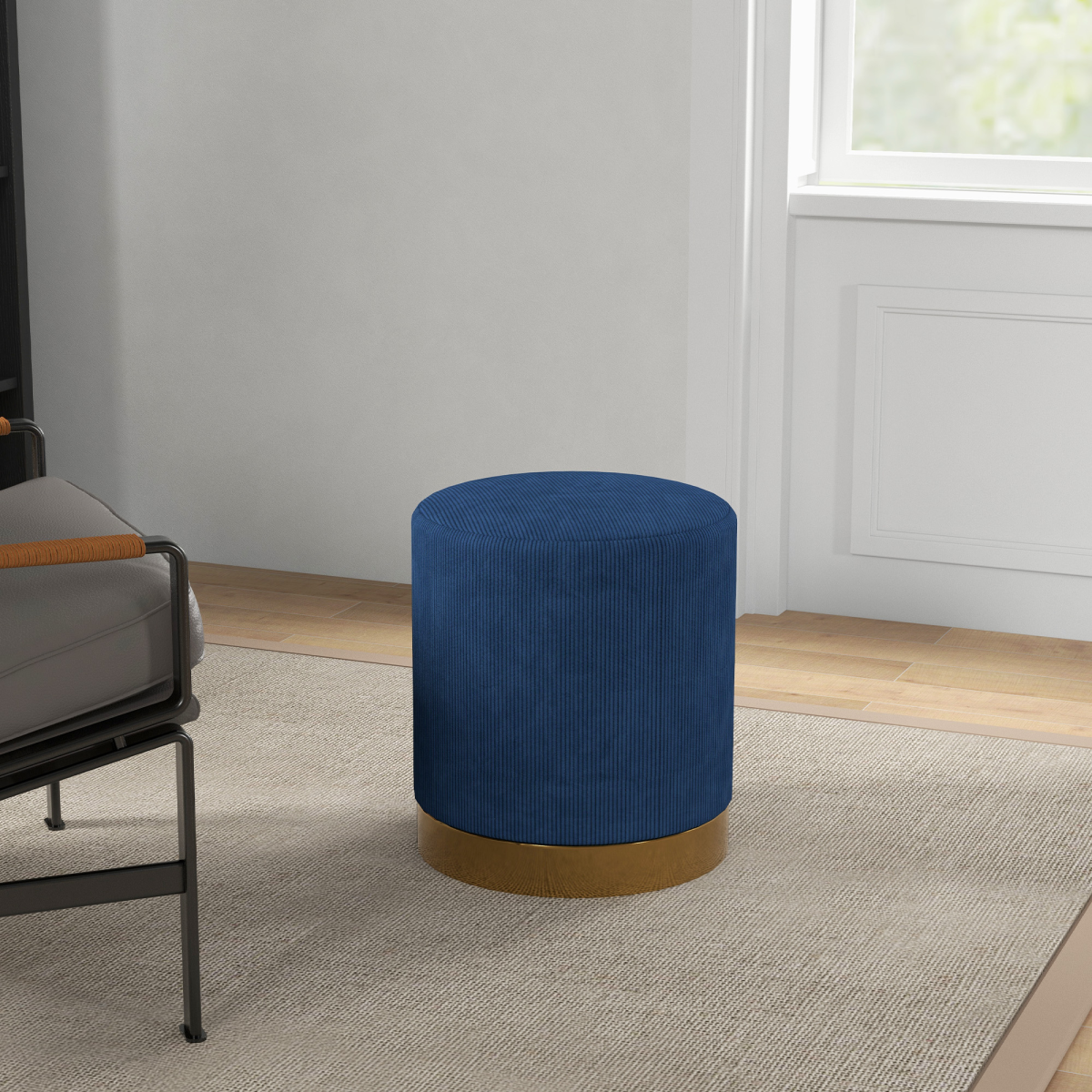 HOMCOM Modern Round Footstool, Fabric Upholstered Foot Rest