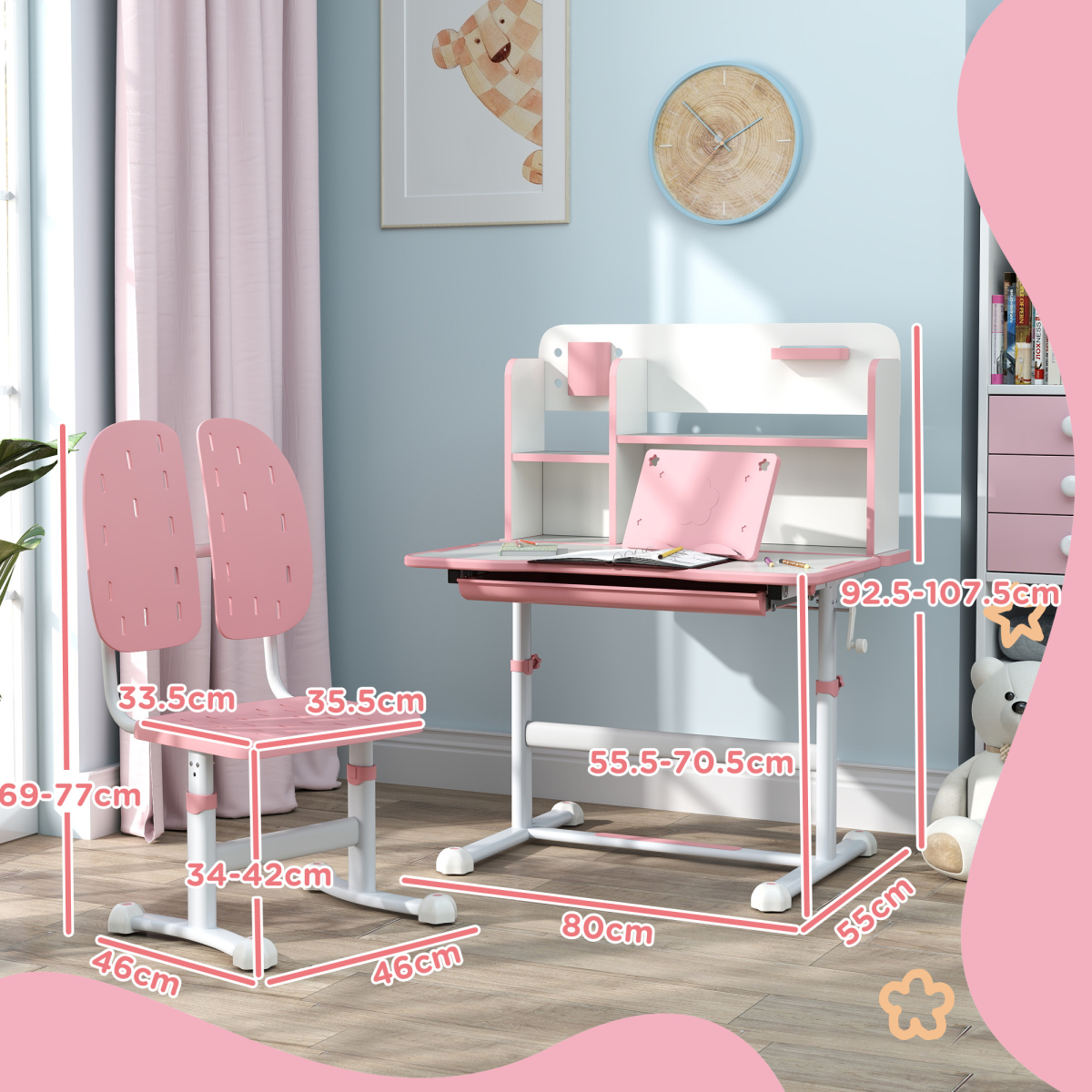 AIYAPLAY Kids Desk and Chair Set w/ Tiltable Desktop Reading Rack