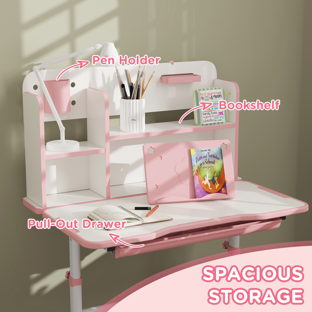 AIYAPLAY Kids Desk and Chair Set w/ Tiltable Desktop Reading Rack