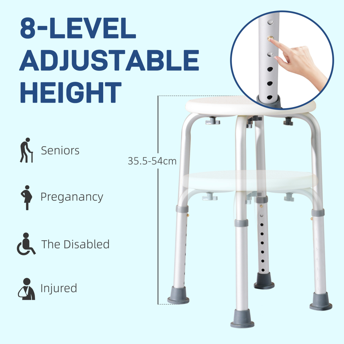 HOMCOM Bath Chair Height Adjustable Shower Seat for Elderly Disabled